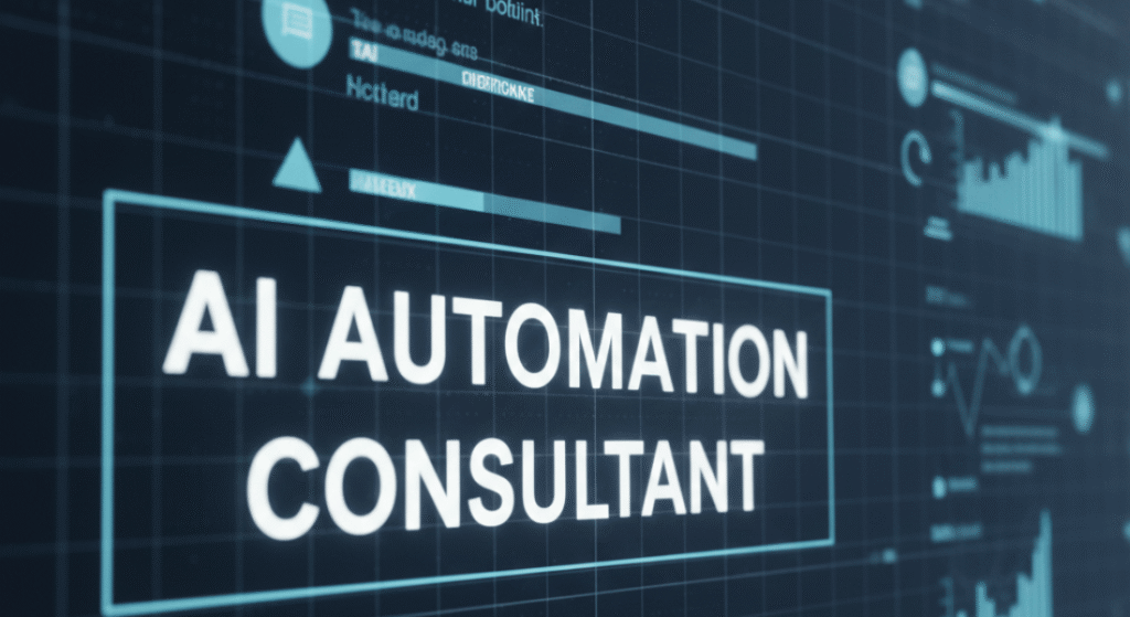 AI automation consultant digital dashboard with workflow analytics.