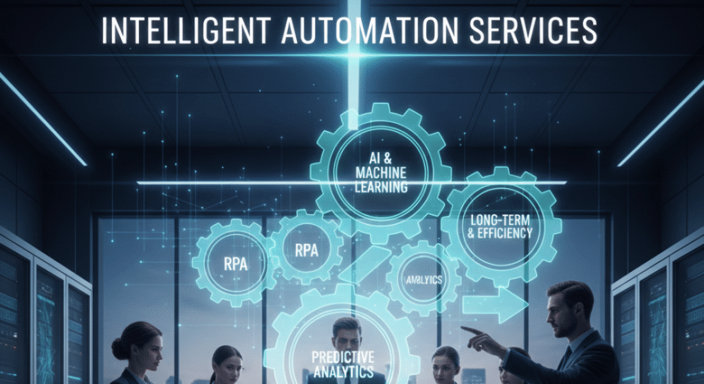 Advanced dashboard showcasing intelligent automation services for global data and workflow management.