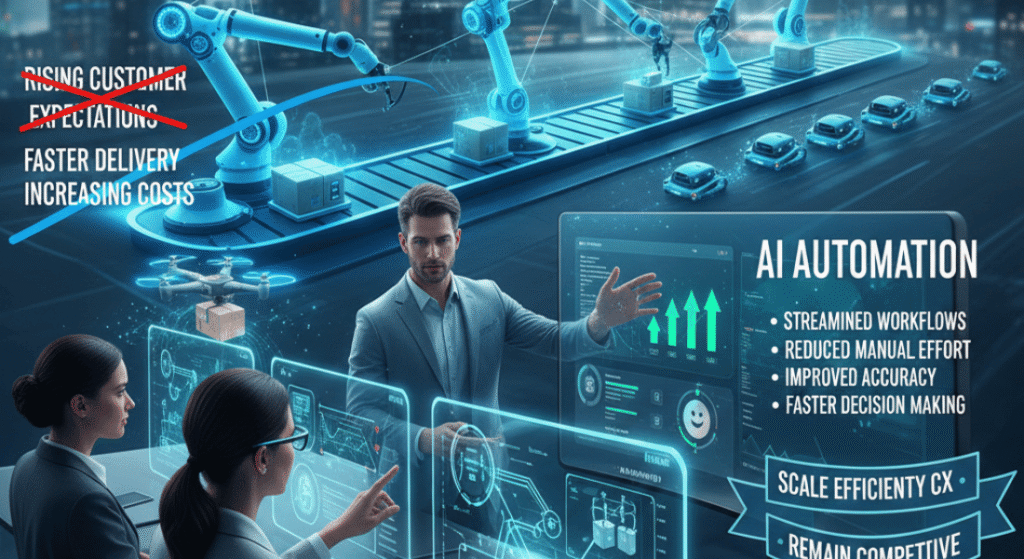 AI business process automation in a modern office.