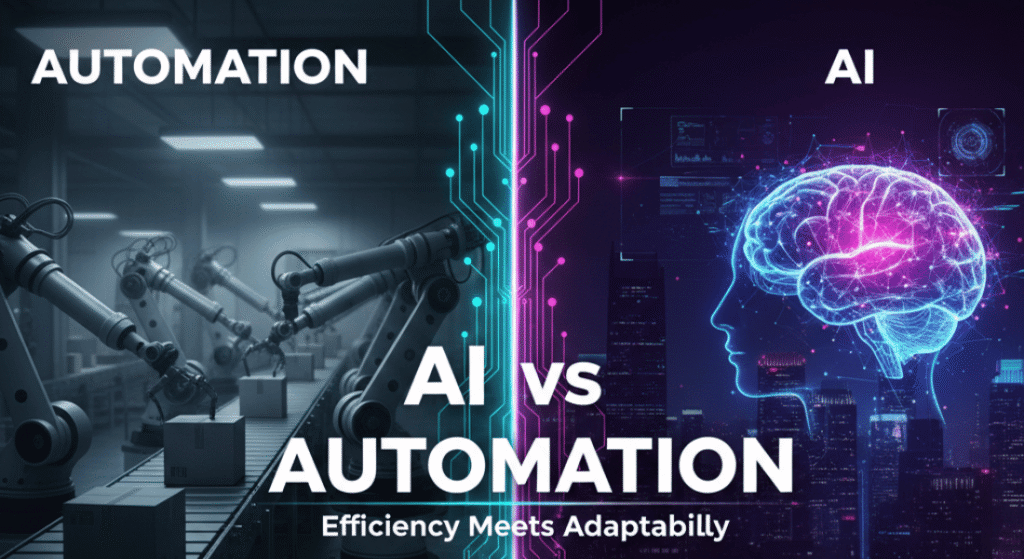Visual comparison of AI vs automation technology.