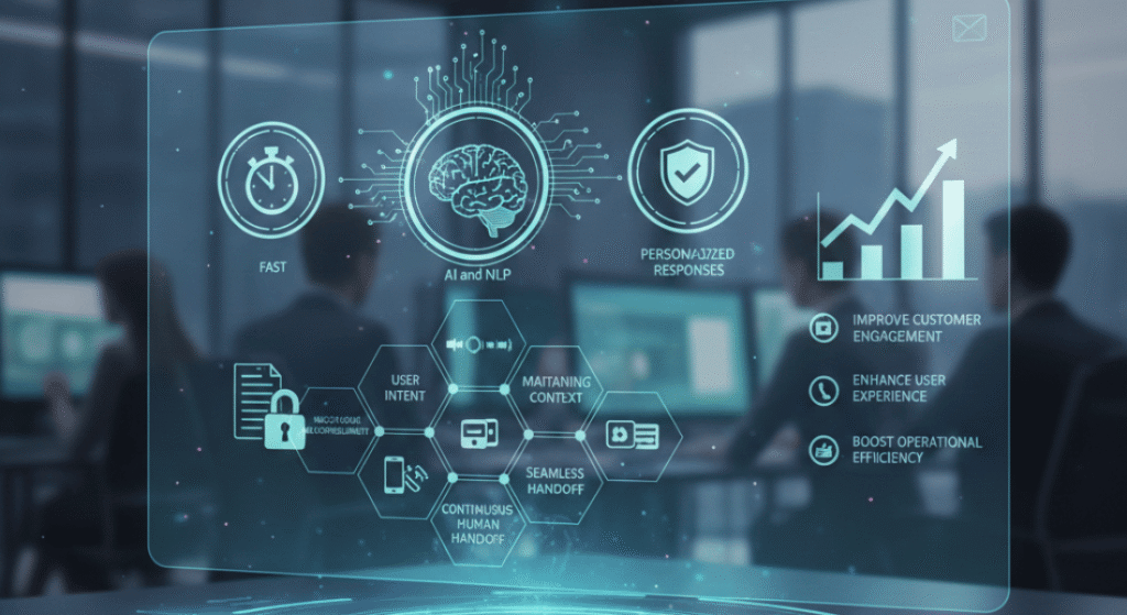 Core AI chatbot characteristics and business metrics.