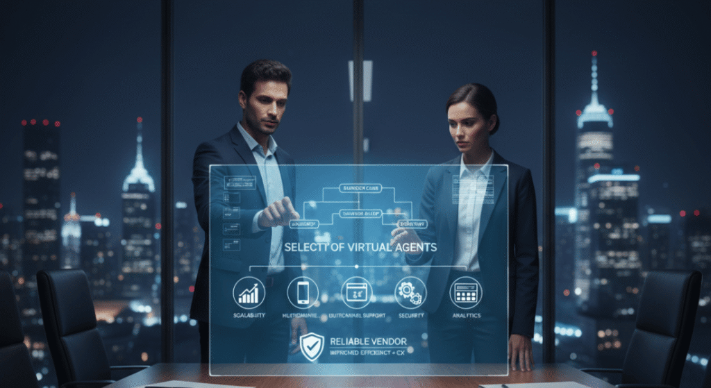 Professionals selecting virtual agents in AI for workflows.