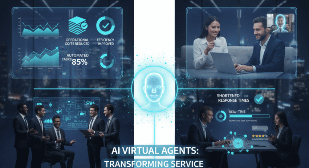 Dashboard showing efficiency gains from virtual agents in AI.